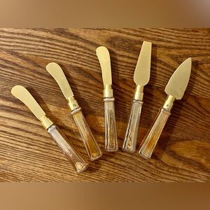 Charcuterie Board Cheese Board  Utensils - Gold & Iridescent Amber Colored Glass